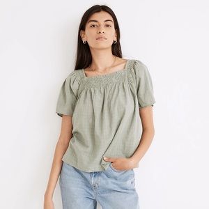 Madewell Square-Neck Smocked Top in Dotted Vines